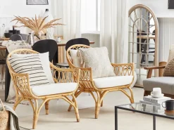 Discount Beliani Set da giardino con tavolo 4 posti SIBARI Rattan Naturale Bianco Marrone