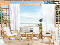 Discount Beliani Set da giardino con tavolo 4 posti SIBARI Rattan Naturale Bianco Marrone