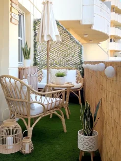 Discount Beliani Set da giardino con tavolo 4 posti SIBARI Rattan Naturale Bianco Marrone