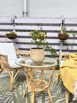 Discount Beliani Set da giardino con tavolo 4 posti SIBARI Rattan Naturale Bianco Marrone