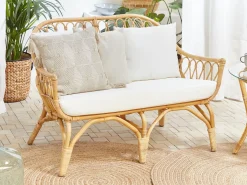 Discount Beliani Set da giardino con tavolo 4 posti SIBARI Rattan Naturale Bianco Marrone