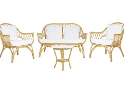 Discount Beliani Set da giardino con tavolo 4 posti SIBARI Rattan Naturale Bianco Marrone