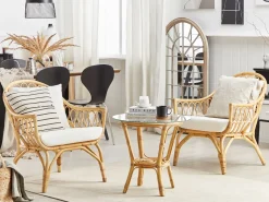 Discount Beliani Set da giardino con tavolo 4 posti SIBARI Rattan Naturale Bianco Marrone