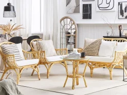 Discount Beliani Set da giardino con tavolo 4 posti SIBARI Rattan Naturale Bianco Marrone