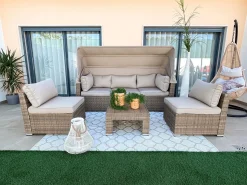 New Beliani Set da giardino con tavolo 5 posti COCCOLIA Modulare Rattan sintetico (PE) Beige Beige Marrone