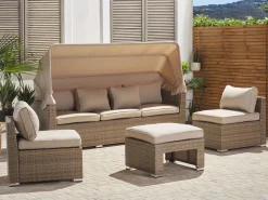 New Beliani Set da giardino con tavolo 5 posti COCCOLIA Modulare Rattan sintetico (PE) Beige Beige Marrone