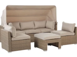 New Beliani Set da giardino con tavolo 5 posti COCCOLIA Modulare Rattan sintetico (PE) Beige Beige Marrone