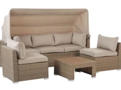 New Beliani Set da giardino con tavolo 5 posti COCCOLIA Modulare Rattan sintetico (PE) Beige Beige Marrone