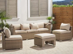 New Beliani Set da giardino con tavolo 5 posti COCCOLIA Modulare Rattan sintetico (PE) Beige Beige Marrone
