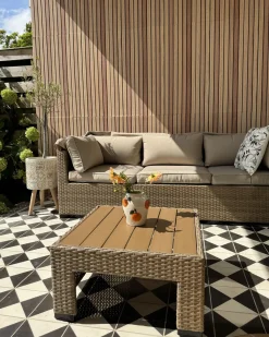 New Beliani Set da giardino con tavolo 5 posti COCCOLIA Modulare Rattan sintetico (PE) Beige Beige Marrone
