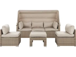 New Beliani Set da giardino con tavolo 5 posti COCCOLIA Modulare Rattan sintetico (PE) Beige Beige Marrone