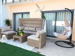New Beliani Set da giardino con tavolo 5 posti COCCOLIA Modulare Rattan sintetico (PE) Beige Beige Marrone
