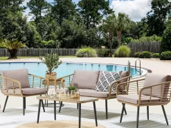Online Beliani Set da giardino con tavolo 4 posti CORINTH II Rattan sintetico (PE) Naturale Marrone Grigio Nero
