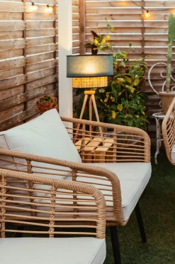Online Beliani Set da giardino con tavolo 4 posti CORINTH II Rattan sintetico (PE) Naturale Marrone Grigio Nero