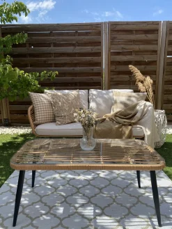 Online Beliani Set da giardino con tavolo 4 posti CORINTH II Rattan sintetico (PE) Naturale Marrone Grigio Nero