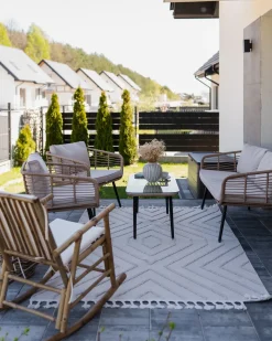 Online Beliani Set da giardino con tavolo 4 posti CORINTH II Rattan sintetico (PE) Naturale Marrone Grigio Nero