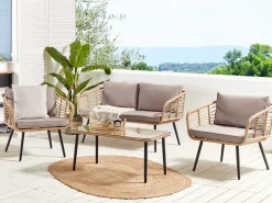 Online Beliani Set da giardino con tavolo 4 posti CORINTH II Rattan sintetico (PE) Naturale Marrone Grigio Nero