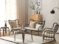 Best Beliani Set da giardino con tavolo 4 posti BRINDISI Rattan Marrone scuro Beige Marrone
