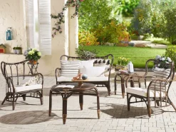 Best Beliani Set da giardino con tavolo 4 posti BRINDISI Rattan Marrone scuro Beige Marrone