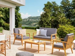 Outlet Beliani Set da giardino con tavolo 4 posti PALLANO Legno d'acacia Grigio scuro Grigio Marrone