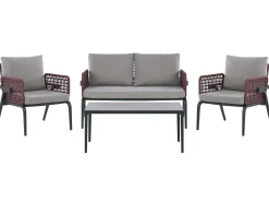 Online Beliani Set da giardino con tavolo 4 posti SCIACCA Metallo Grigio Bordeaux Grigio Nero