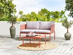 Discount Beliani Set da giardino con tavolo 2 posti TERRACINA Metallo Arancione Bianco Arancione