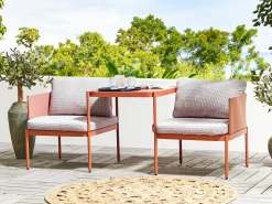 Discount Beliani Set da giardino con tavolo 2 posti TERRACINA Metallo Arancione Bianco Arancione