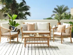 Online Beliani Set da giardino con tavolo 4 posti MAGGIORE Bambù Marrone chiaro Bianco Marrone