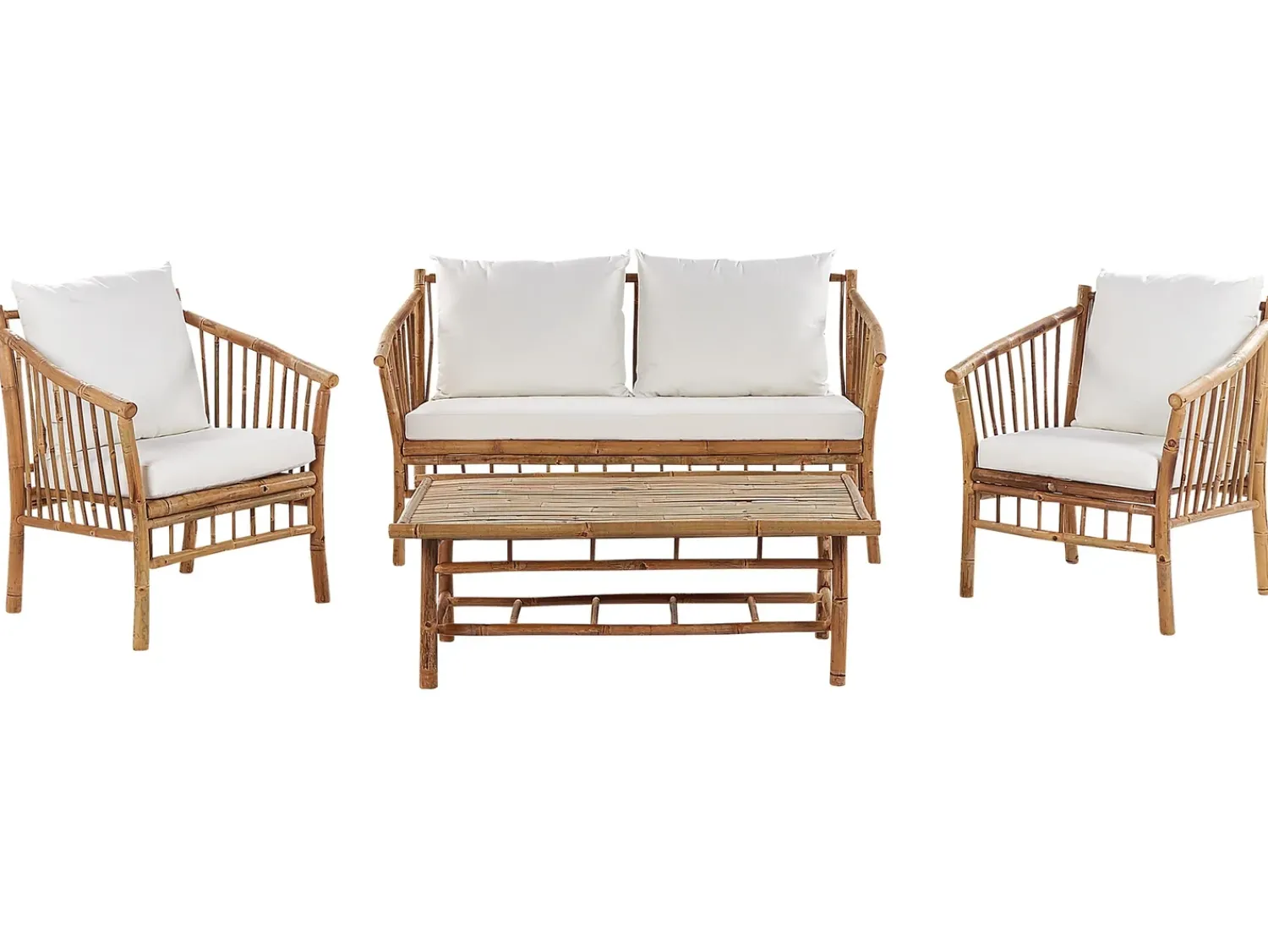 Online Beliani Set da giardino con tavolo 4 posti MAGGIORE Bambù Marrone chiaro Bianco Marrone