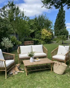 Online Beliani Set da giardino con tavolo 4 posti MAGGIORE Bambù Marrone chiaro Bianco Marrone
