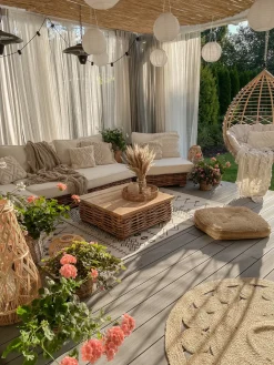 Clearance Beliani Set da giardino con tavolo 4 posti VARALLO Modulare Rattan Naturale Bianco Naturale