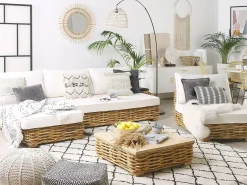 Clearance Beliani Set da giardino con tavolo 4 posti VARALLO Modulare Rattan Naturale Bianco Naturale