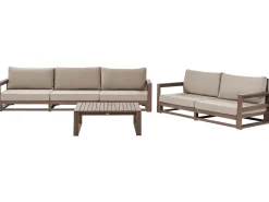 Outlet Beliani Set da giardino con tavolo 5 posti TIMOR Modulare Legno di acacia certificato Marrone scuro Beige Grigio Marrone