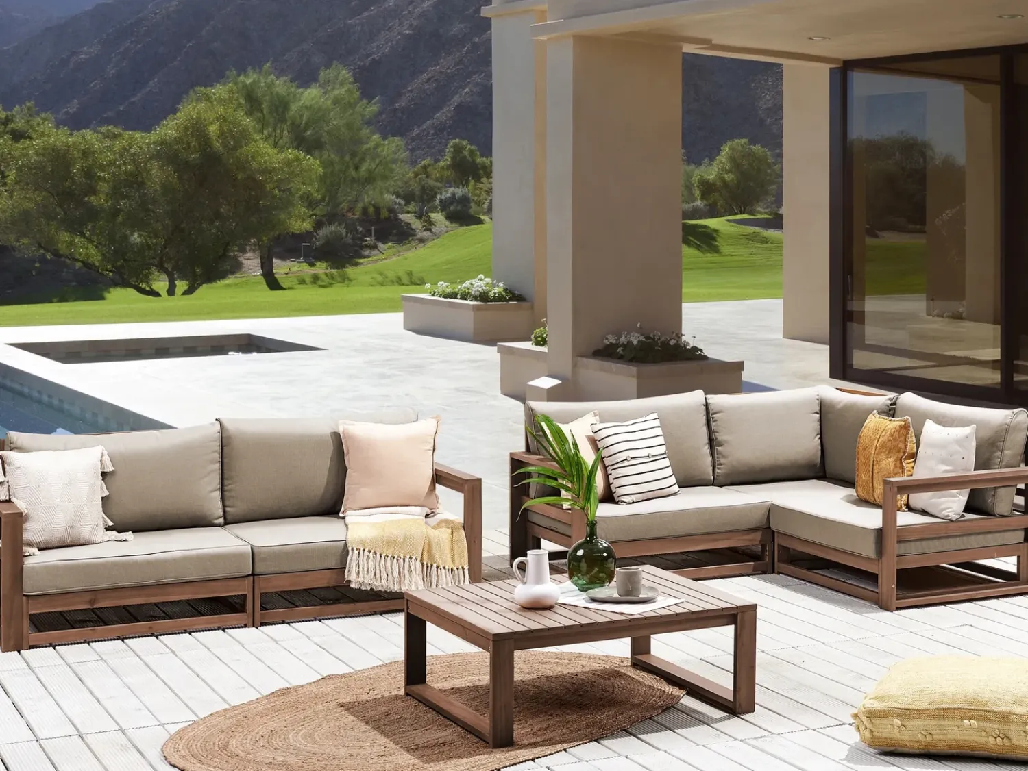 Online Beliani Set da giardino con tavolo 4 posti TIMOR Modulare Legno di acacia certificato Marrone scuro Beige Grigio Marrone