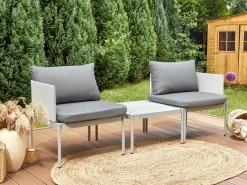 Outlet Beliani Set da giardino con tavolo 2 posti TERRACINA Metallo chiaro Grigio