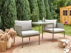 Sale Beliani Set da giardino con tavolo 2 posti TERRACINA Metallo Verde oliva Bianco Verde