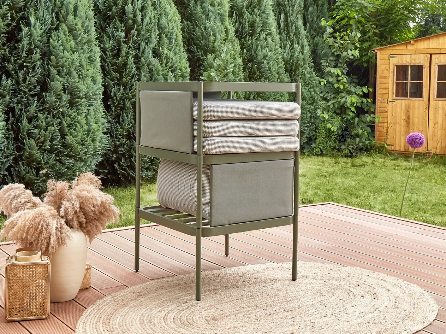 Sale Beliani Set da giardino con tavolo 2 posti TERRACINA Metallo Verde oliva Bianco Verde