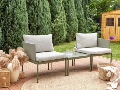 Sale Beliani Set da giardino con tavolo 2 posti TERRACINA Metallo Verde oliva Bianco Verde