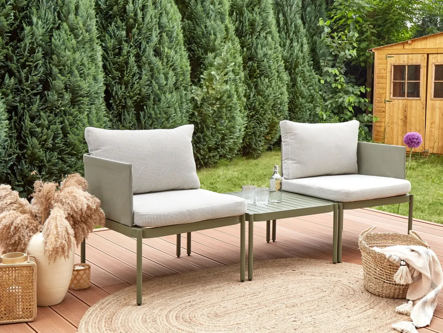 Sale Beliani Set da giardino con tavolo 2 posti TERRACINA Metallo Verde oliva Bianco Verde