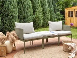 Sale Beliani Set da giardino con tavolo 2 posti TERRACINA Metallo Verde oliva Bianco Verde