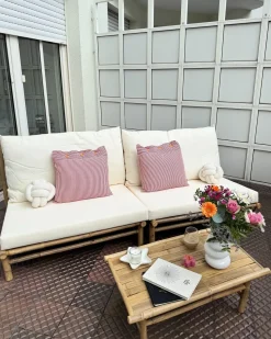 Sale Beliani Set da giardino con tavolo 2 posti TODI Bambù Bianco sporco Bianco Marrone