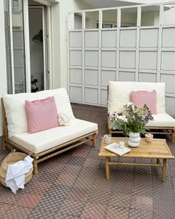 Sale Beliani Set da giardino con tavolo 2 posti TODI Bambù Bianco sporco Bianco Marrone