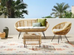 New Beliani Set da giardino con tavolo 3 posti MARATEA/CESENATICO Rattan Naturale Beige Naturale Nero