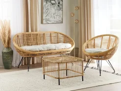 New Beliani Set da giardino con tavolo 3 posti MARATEA/CESENATICO Rattan Naturale Beige Naturale Nero