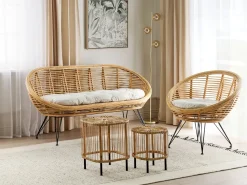 Online Beliani Set da giardino con tavolo 3 posti MARATEA/CESENATICO Rattan Naturale Beige Naturale Nero