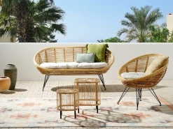Online Beliani Set da giardino con tavolo 3 posti MARATEA/CESENATICO Rattan Naturale Beige Naturale Nero