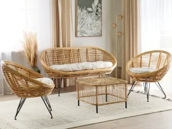 Online Beliani Set da giardino con tavolo 4 posti MARATEA/CESENATICO Rattan Naturale Beige Naturale Nero