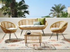 Online Beliani Set da giardino con tavolo 4 posti MARATEA/CESENATICO Rattan Naturale Beige Naturale Nero