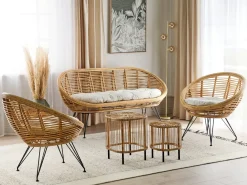 Hot Beliani Set da giardino con tavolo 4 posti MARATEA/CESENATICO Rattan Naturale Beige Naturale Nero