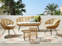 Hot Beliani Set da giardino con tavolo 4 posti MARATEA/CESENATICO Rattan Naturale Beige Naturale Nero